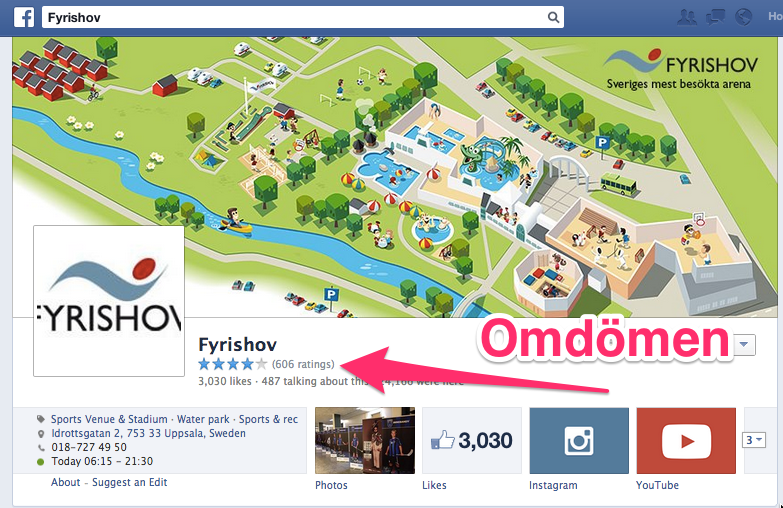 skärmdump av Fyrishovs Facebooksida som visar vart omdömen syns