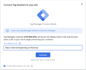 Google Tag Manager förhandsvisa URL